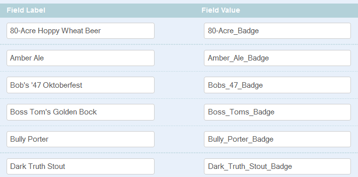 Blvd Form Labels and Values
