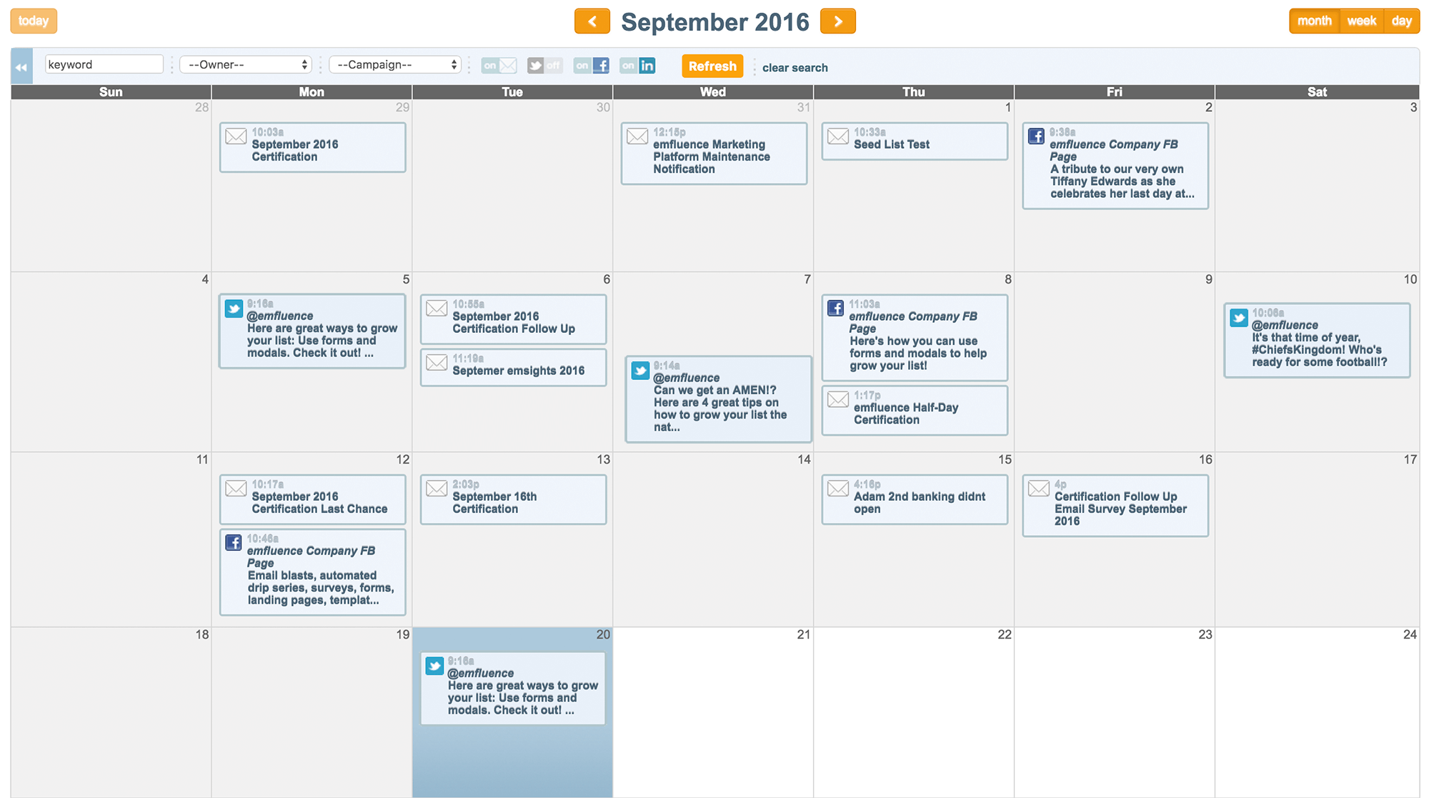 Personalized Marketing Calendar emfluence Marketing Platform