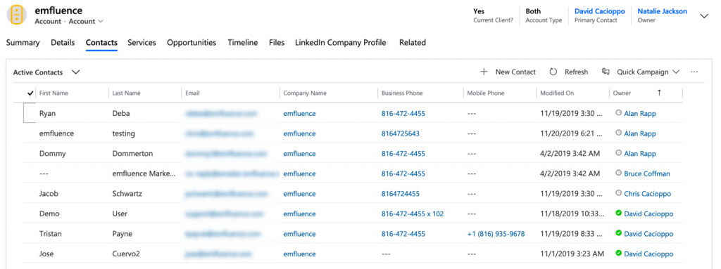 dynamics contacts view