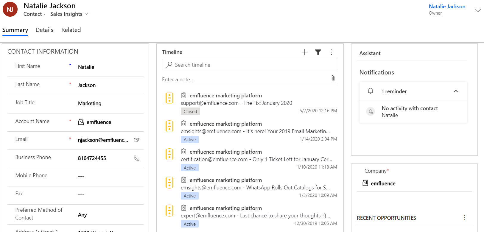 Microsoft Dynamics Activities Timeline