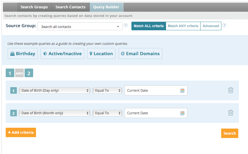 higher education marketing automation platform screen shot of the query builder