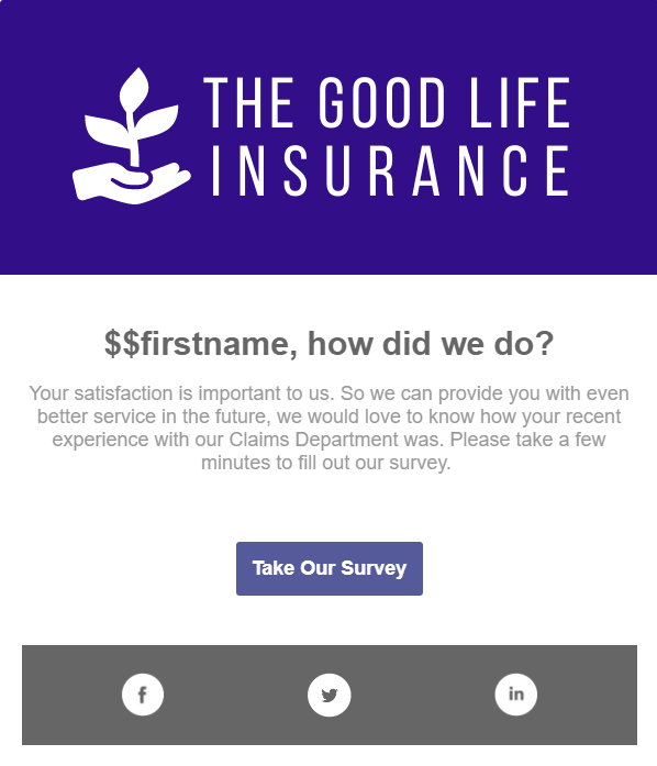 Insurance customer satisfaction survey email example