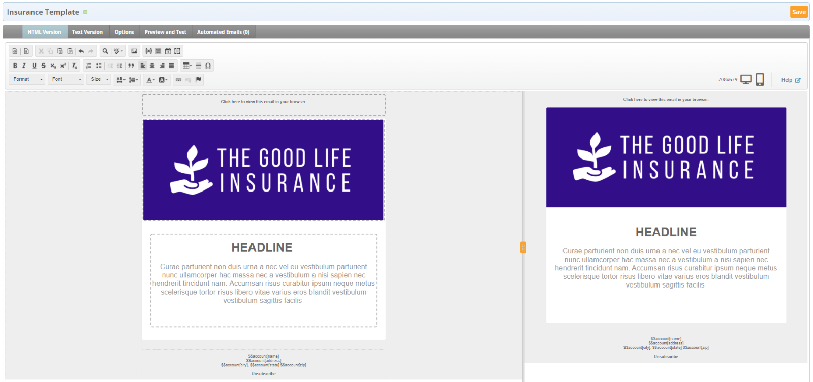 Insurance email template headline example