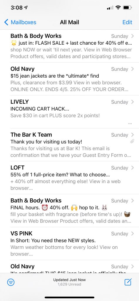 Image of an inbox on the Apple Mail app
