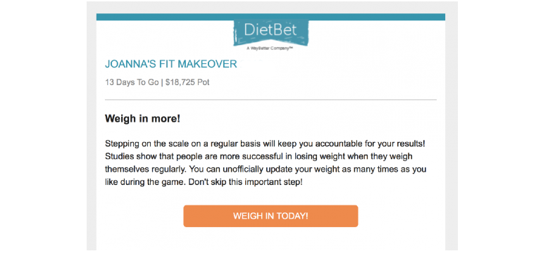 DietBet email reminder example