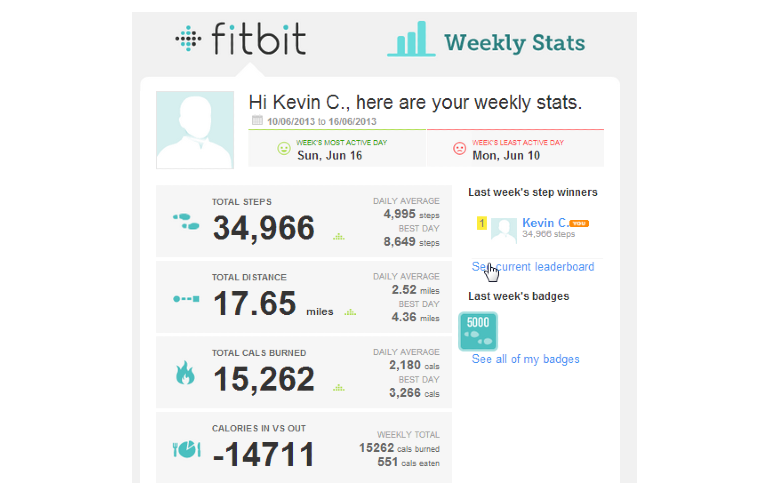 fitbit weekly stats email