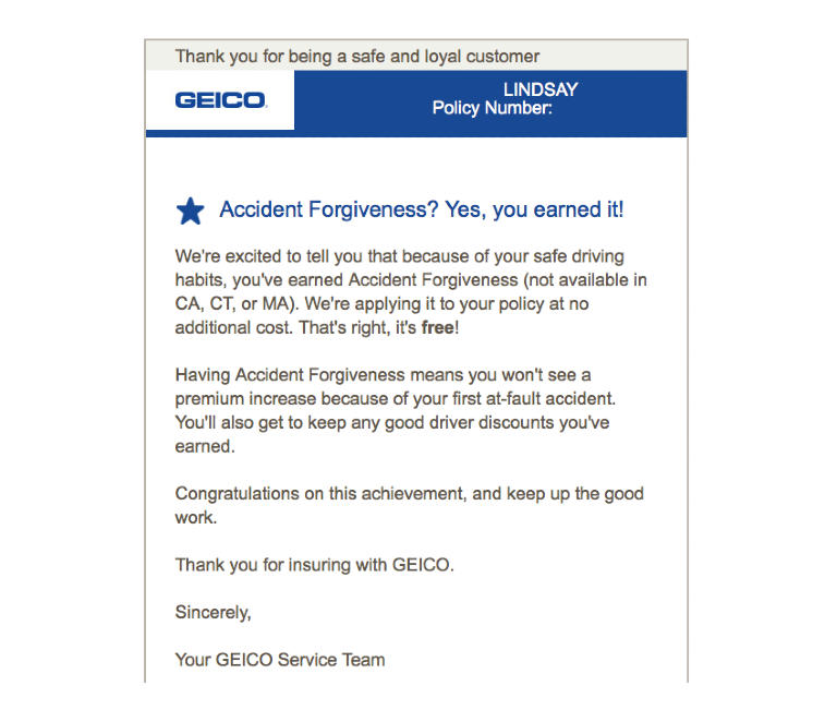 Geico milestone email