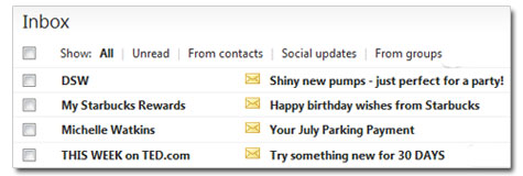 Image example of inbox with From names shown.