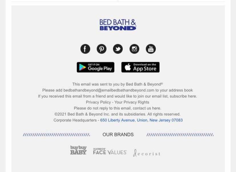 Bed, Bath & Beyond transactional email example.