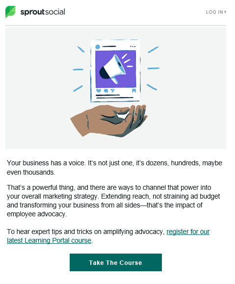 Sprout Social email advertising one of their Learning Portal courses. 